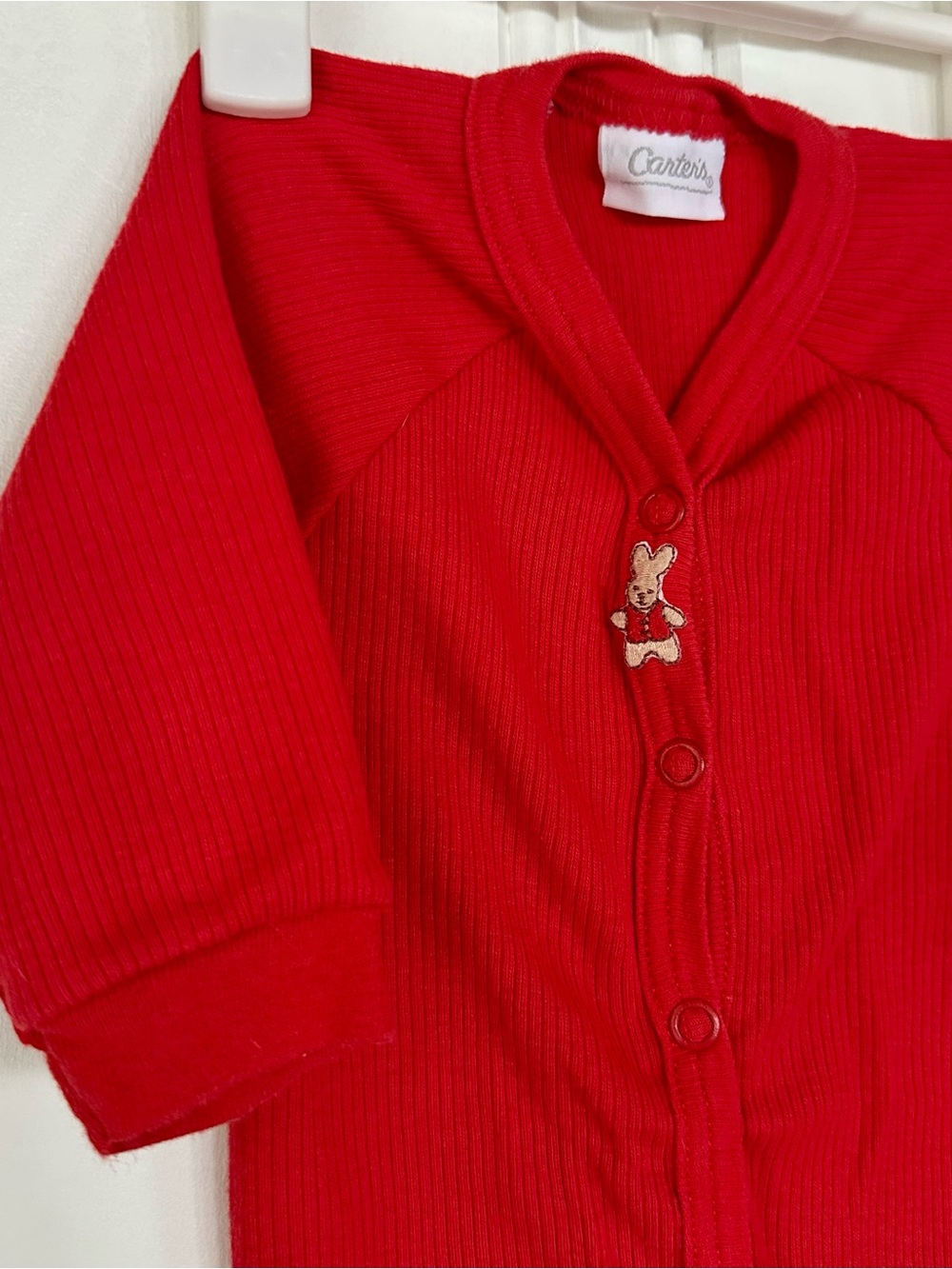 Carter's Red Ribbed Baby Footie with Rabbit Detail - Picture 5 of 5